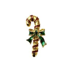 Vintage Avon Tiny Candy Cane Pin for Holidays Christmas Goldtone Green Bow